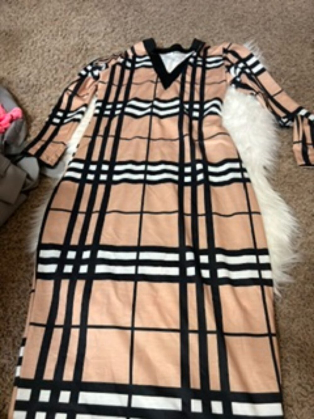 Camel Black White Plaid Check Print Top Sz S